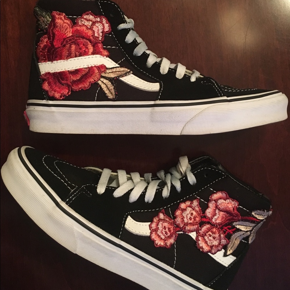 Unisex Custom Rose Floral Embroidered Vans Kk8-HI